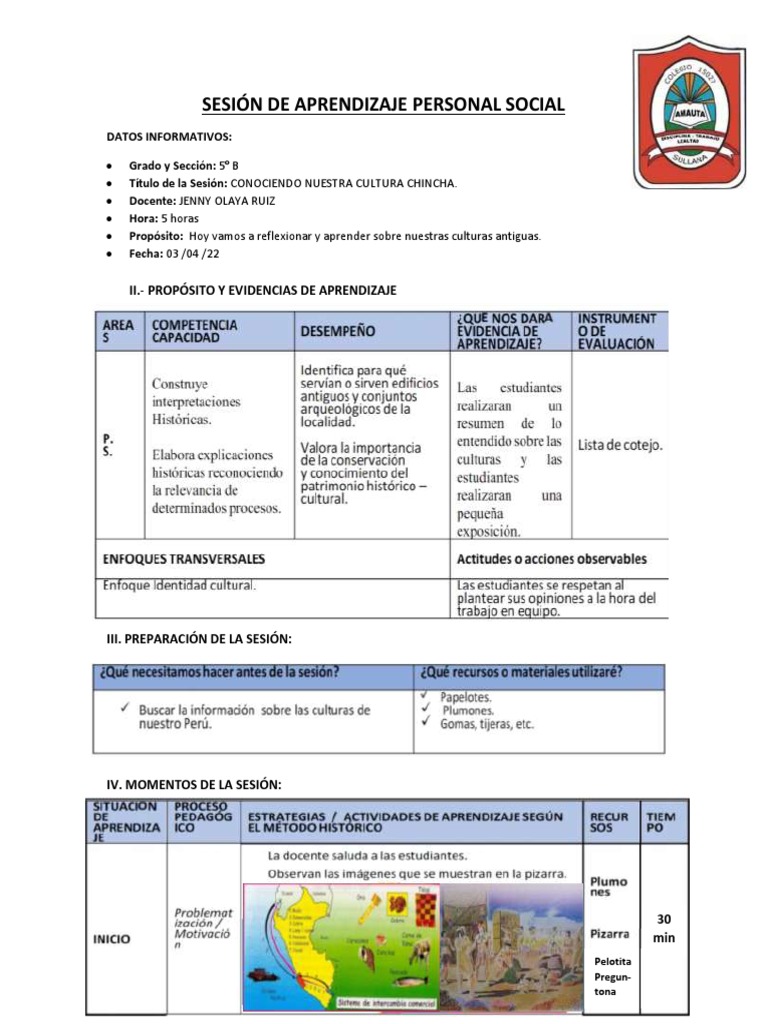 Sesión de Aprendizaje Personal Social | PDF
