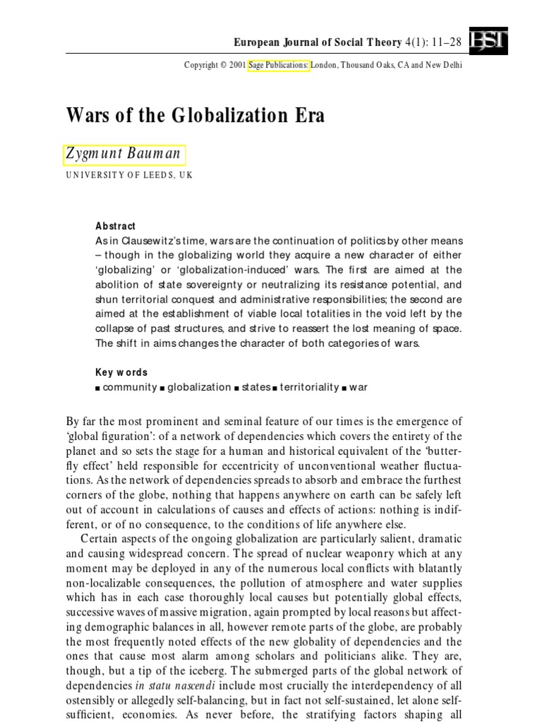 Bauman - Wars of The Globalization Era | PDF | Globalization | Nation State