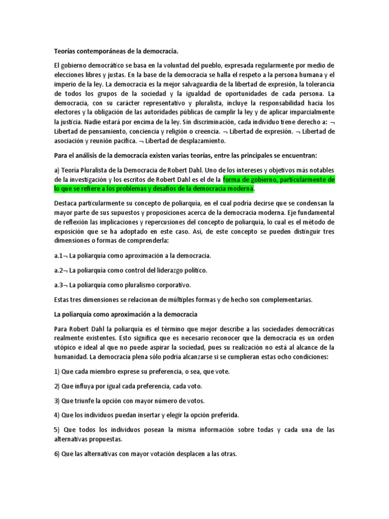 Teorías Contemporáneas de la Democracia | PDF | Democracia | Ideologías ...