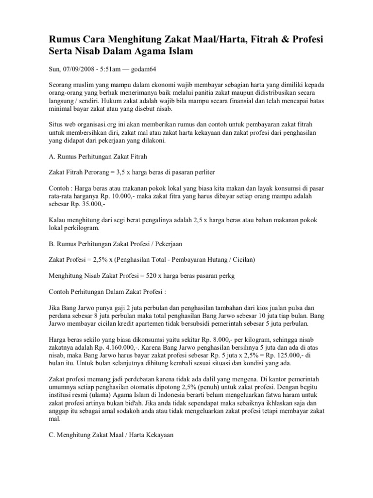 Rumus Cara Menghitung Zakat Maal