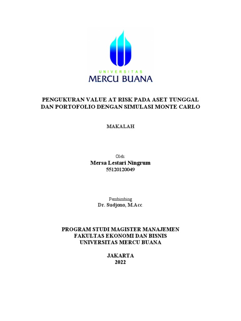 Pengukuran Value at Risk Pada Aset Tunggal Dan Portofolio Dengan ...