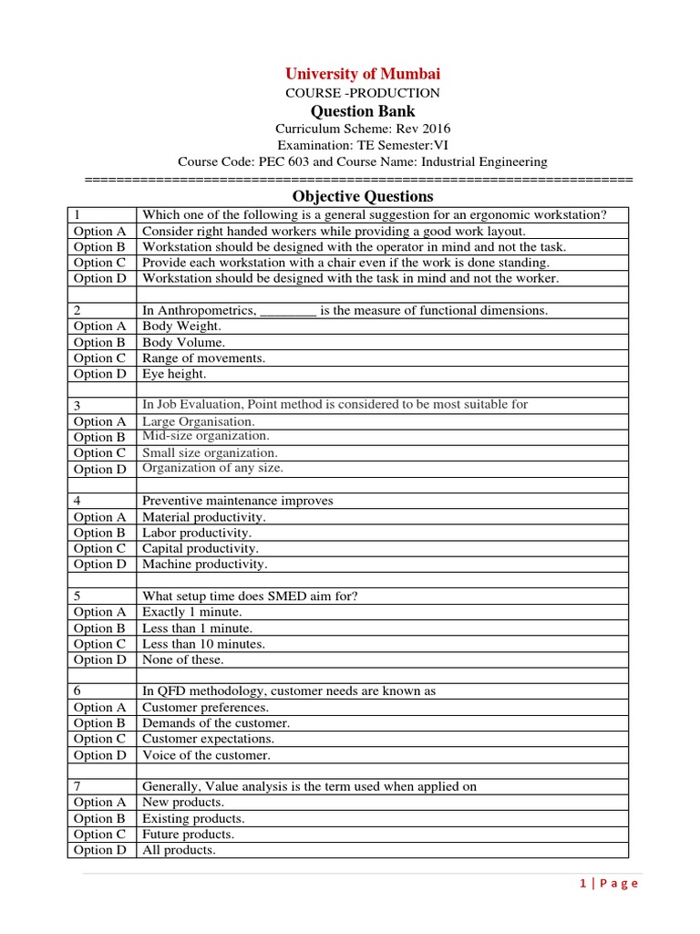 Industrial Engineering Questions PDF Inventory Business