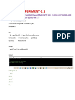 Experiment-1.1: Student'S Name-Pankaj Kumar Student'S Uid - 21Bcs11537 Class and Group - Cse and 515B Semester - 1