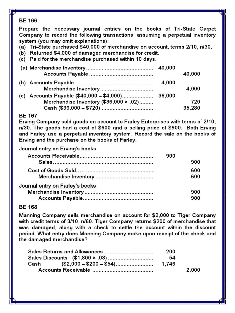 Journal Entries for Inventory Purchases, Sales, Returns and Payments