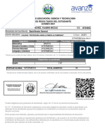 Ministerio de Educación, Ciencia Y Tecnología Informe de Resultados Del Estudiante AVANZO 2021