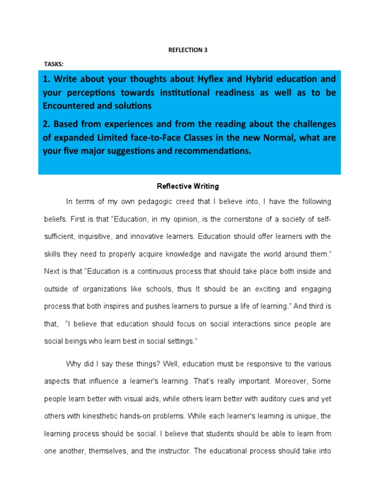 Reflection 3 Tasks:: Reflective Writing | PDF | Learning ...