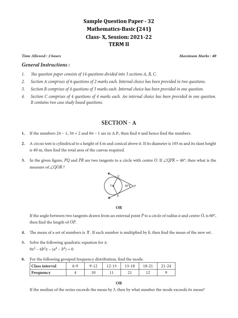 General Instructions:: Sample Question Paper - 32 Mathematics-Basic ...