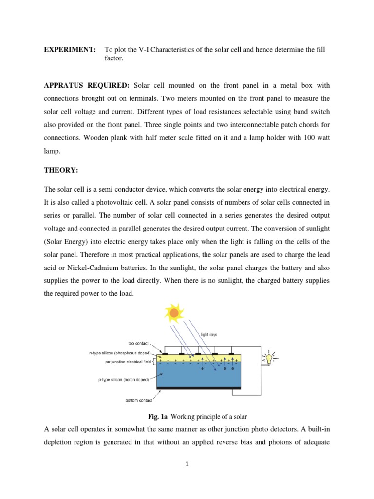 V-I Characteristics of Solar Cells Experiment | PDF | Solar Cell ...