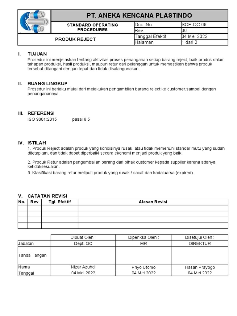 Prosedur Penanganan Produk Reject | PDF | Pengelolaan Keuangan & Uang