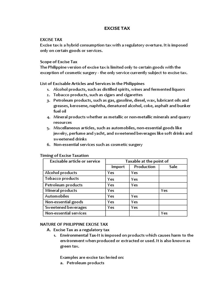 Philippine Excise Tax Overview | PDF | Taxes | Excise