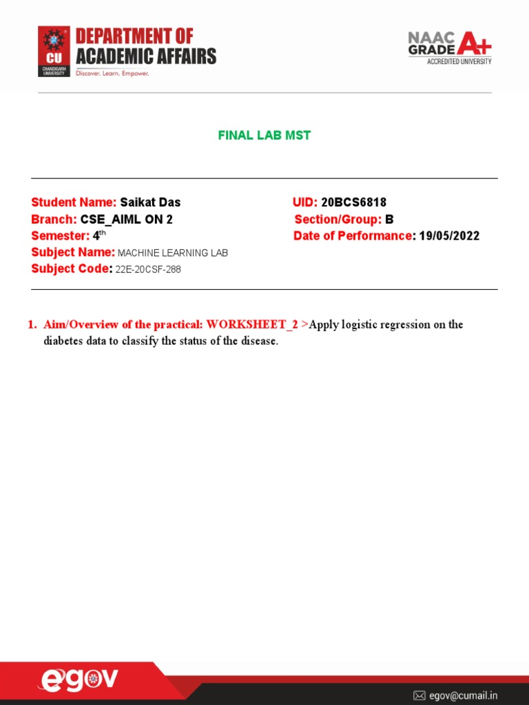 Final Lab MST of ML | PDF