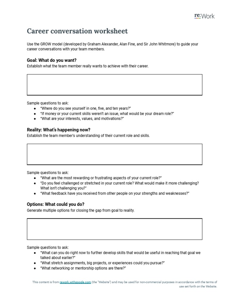 (Re - Work) Career Conversation Worksheet | PDF