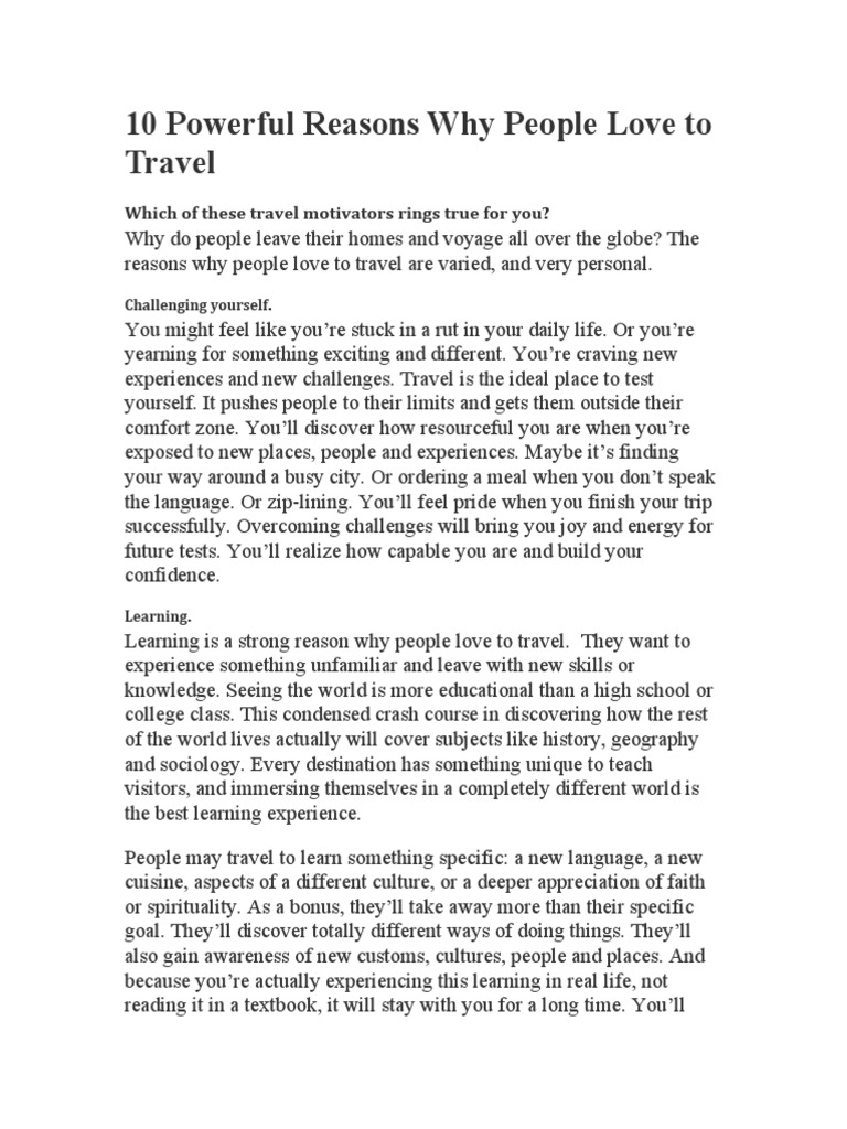 10 Powerful Reasons Why People Love To Travel Pdf