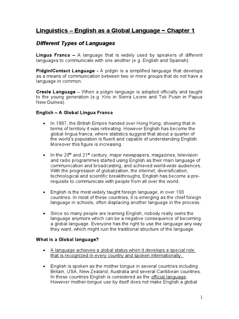 Linguistics - English As A Global Language Chapter 1 | PDF | English ...