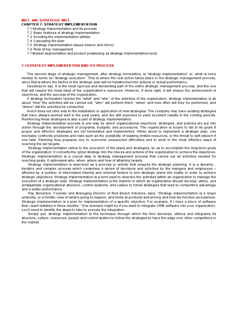 Chapter 7. Strategy-Implementation | PDF | Strategic Management ...