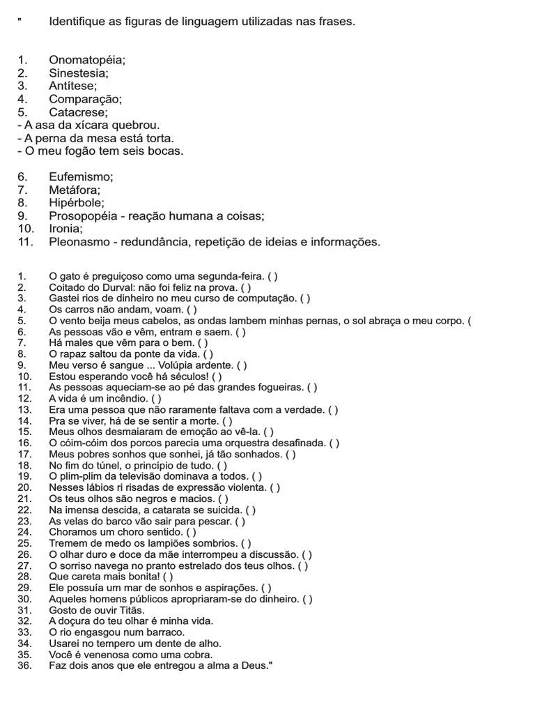 Questões Figuras de Linguagem | PDF