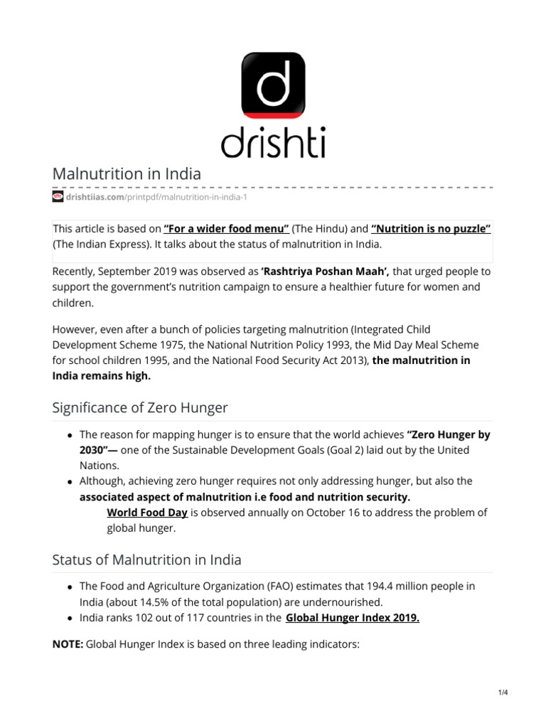 Malnutrition in India | Download Free PDF | Malnutrition | Hunger