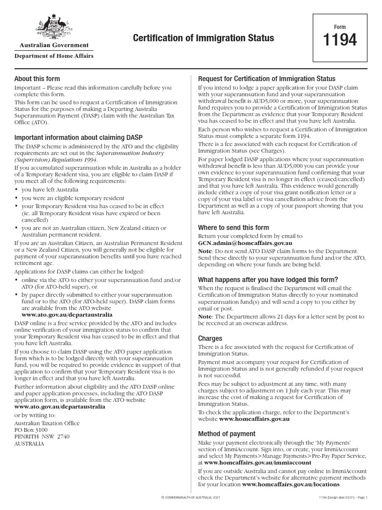 Form 1194 PDF Travel Visa Privacy