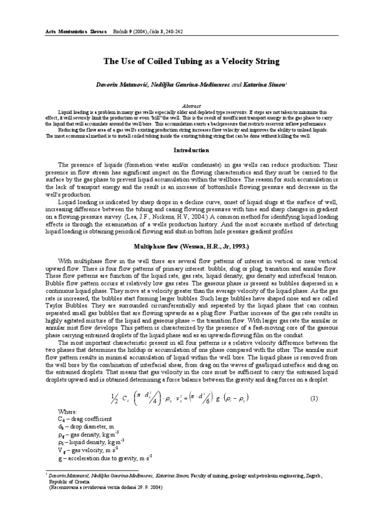 Use of Coiled Tubing As A Velocity String | PDF | Oil Well | Liquids