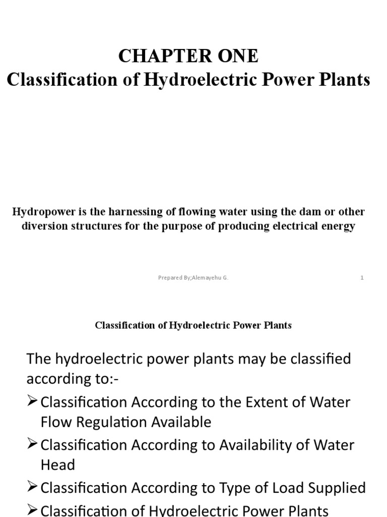 Chapter One Classification of Hydroelectric Power Plants PDF
