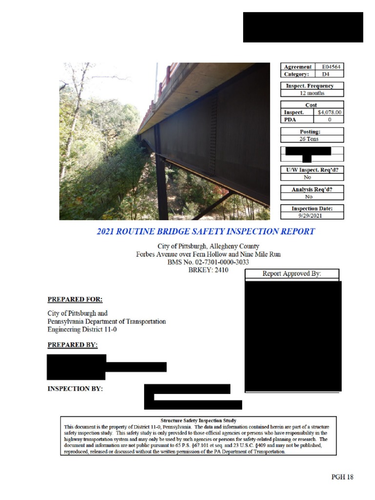 Fern Hollow Bridge Inspection Summary | PDF | Concrete | Reinforced ...