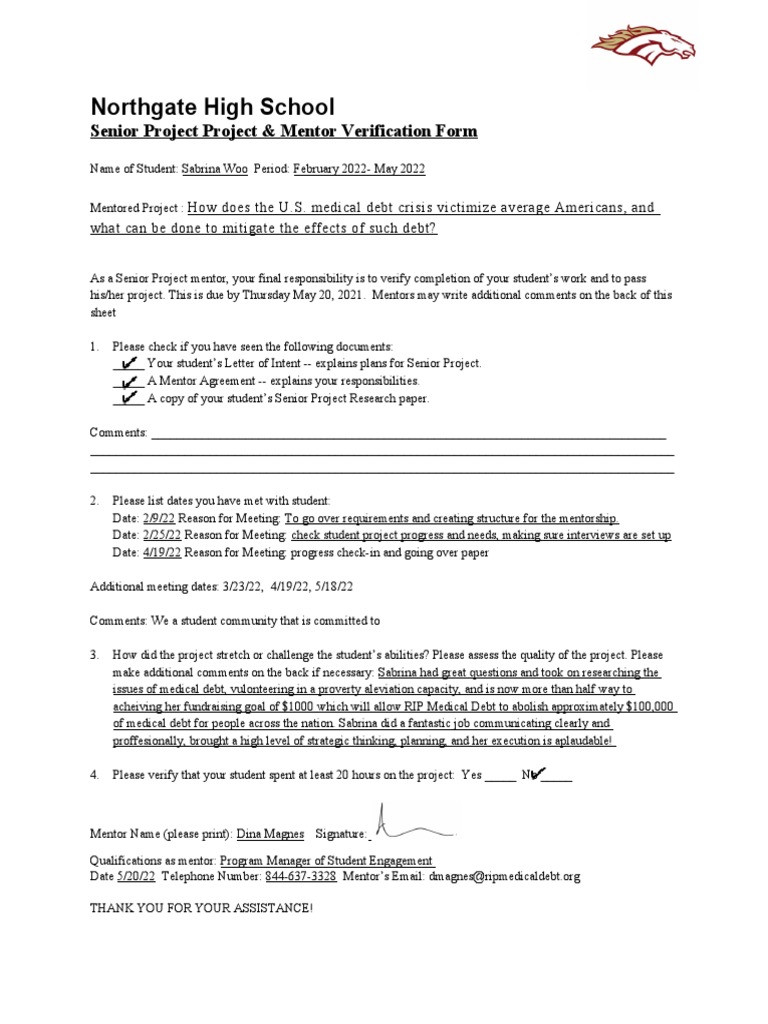 6-2022 Project Mentor Verification Form Complete | Download Free PDF ...