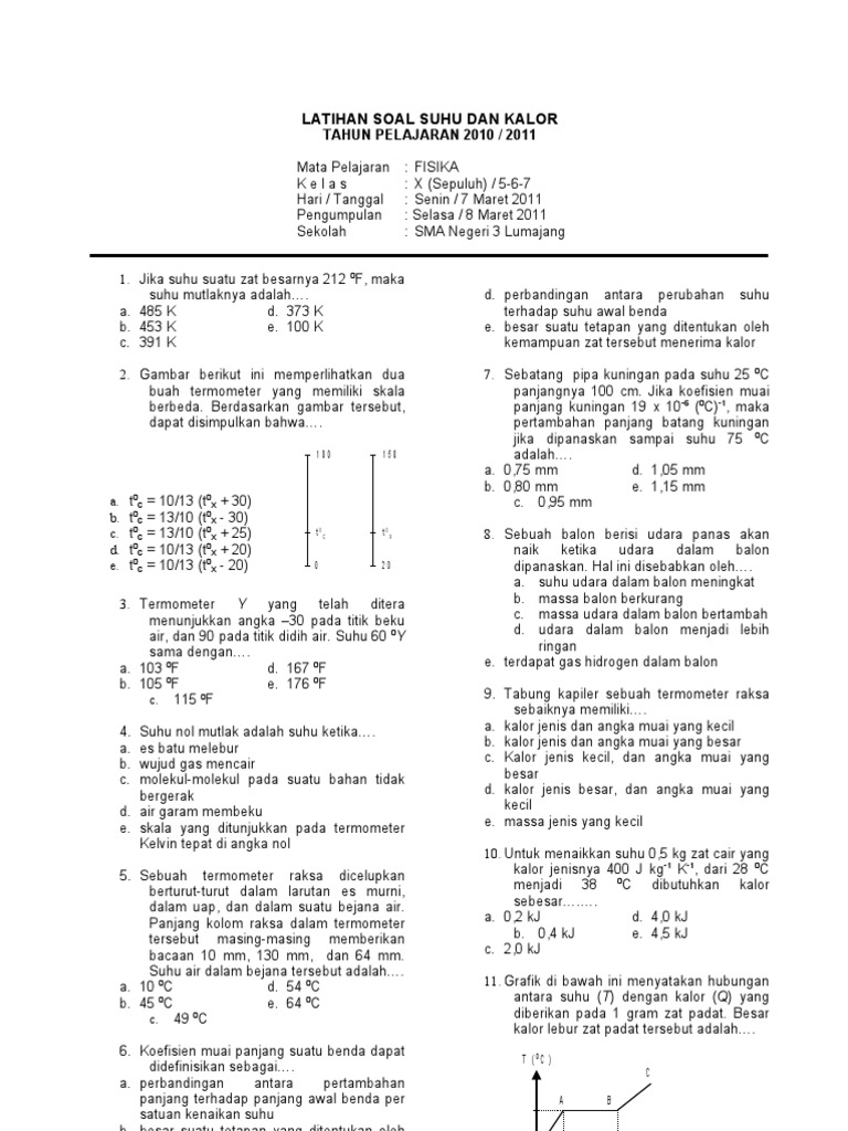 Contoh Soal Suhu Dan Kalor Kelas 11 - Contoh Soal Terbaru