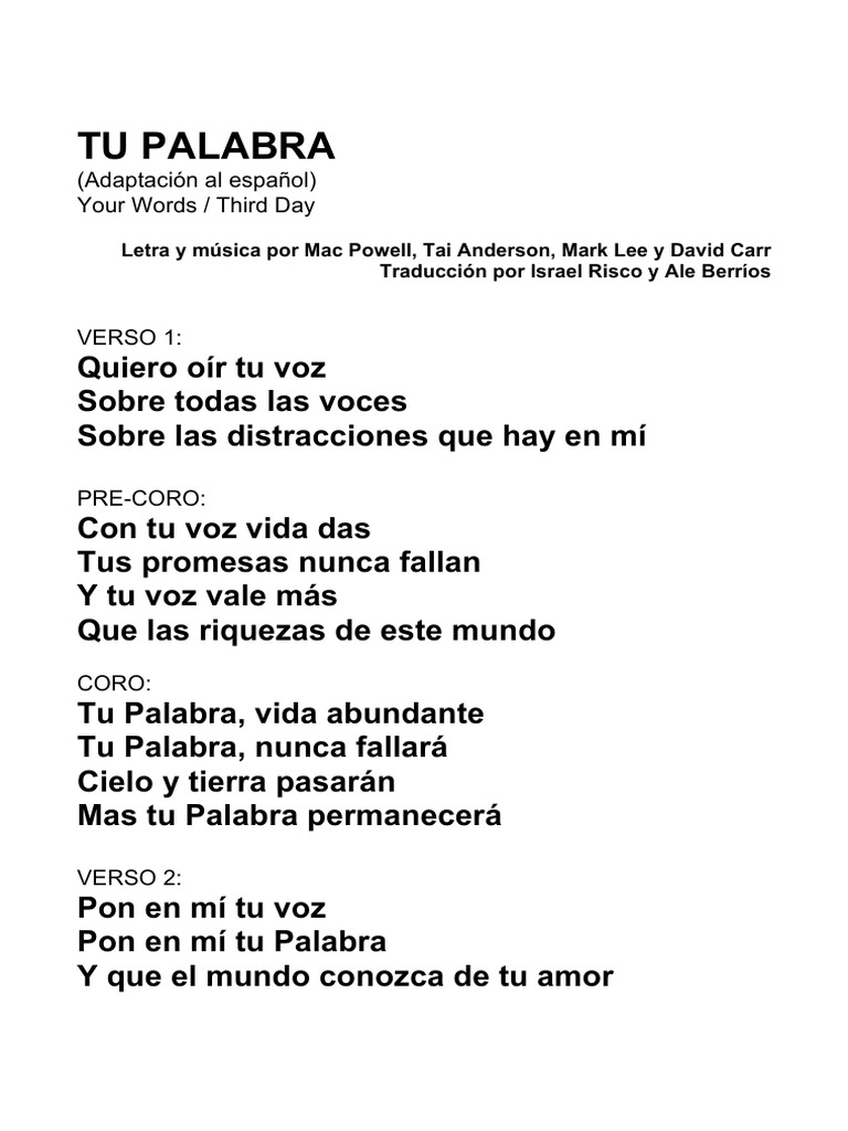 Tu Palabra Letra | PDF | Poesía