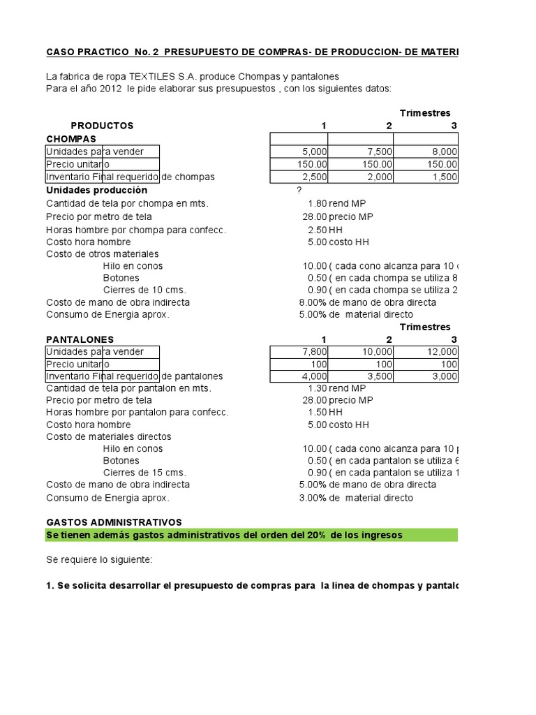 Presupuesto de Compras para Textiles S.A. | PDF | Presupuesto ...