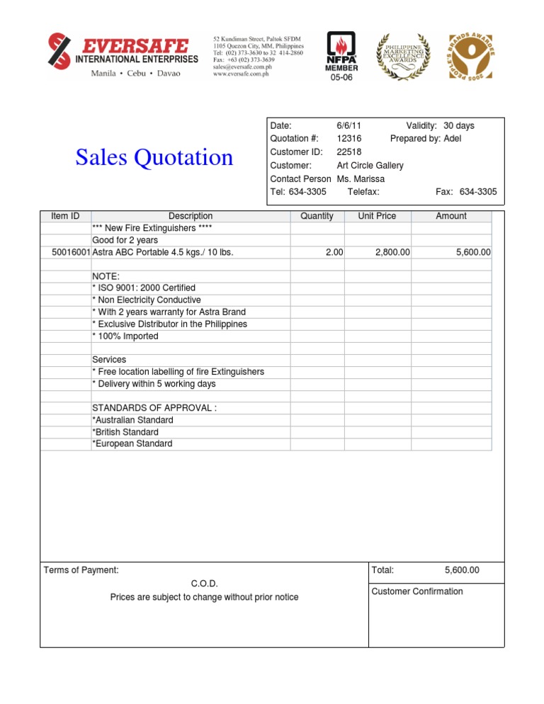 Fire Safety Quotation Portable Fire Extinguishers for Art Circle