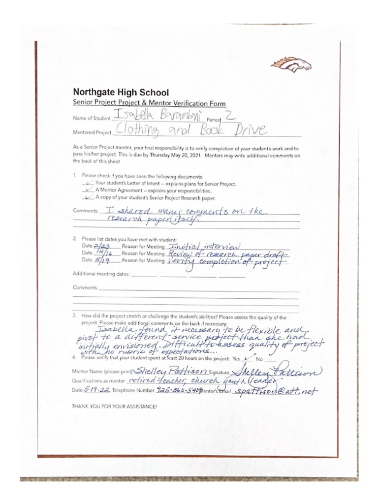 Mentor Project Verification Form PDF