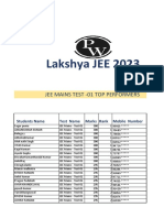 JEE Mains Test 01 - Top Performers - Test - 01 Lakshya Toppers - Removed