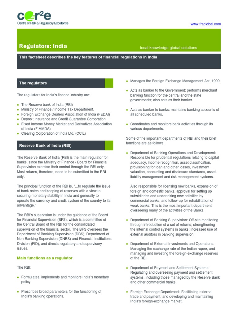 Regulators in India PDF