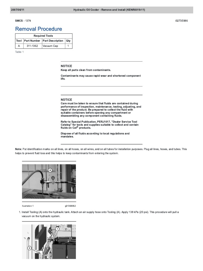 Hydraulic Oil Cooler Remove and Install (KENR601811) PDF