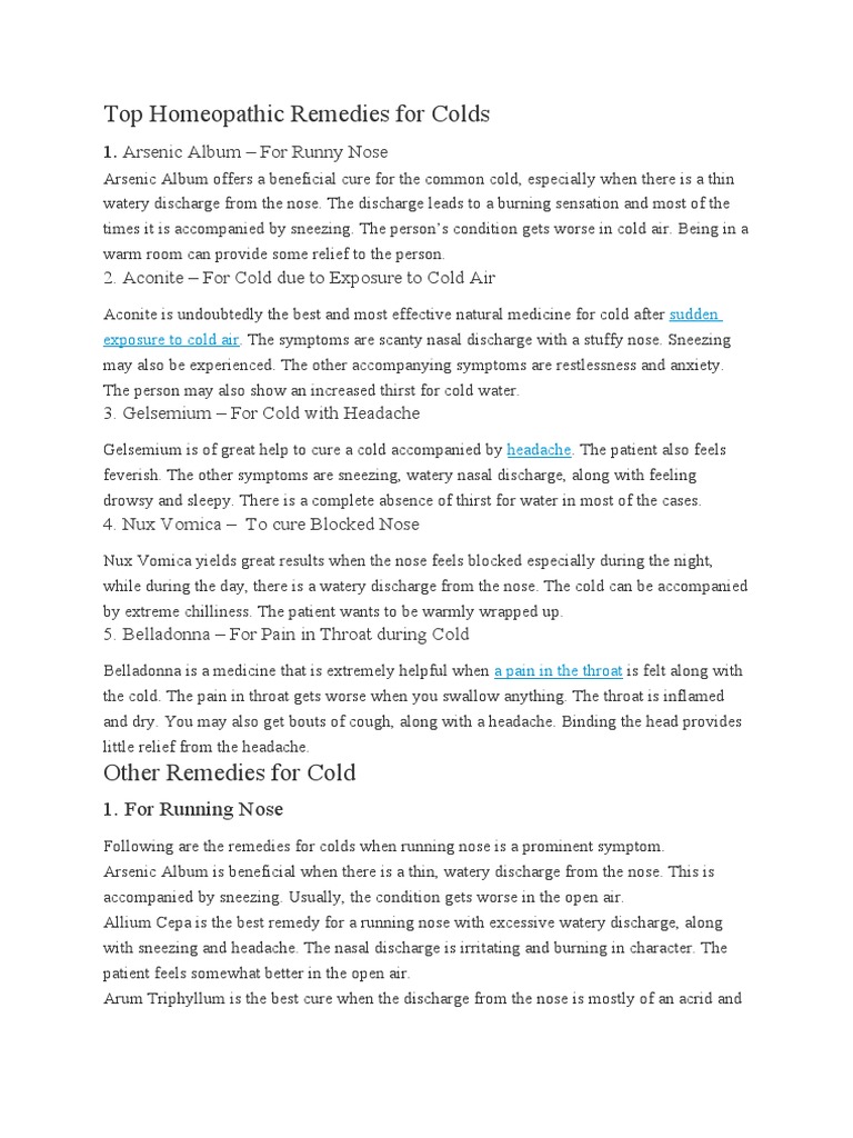 Top Homeopathic Remedies For Colds PDF Common Cold Clinical Medicine