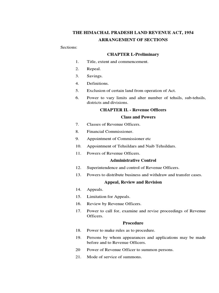 The Himachal Pradesh Land Revenue Act, 1954 PDF Leasehold Estate