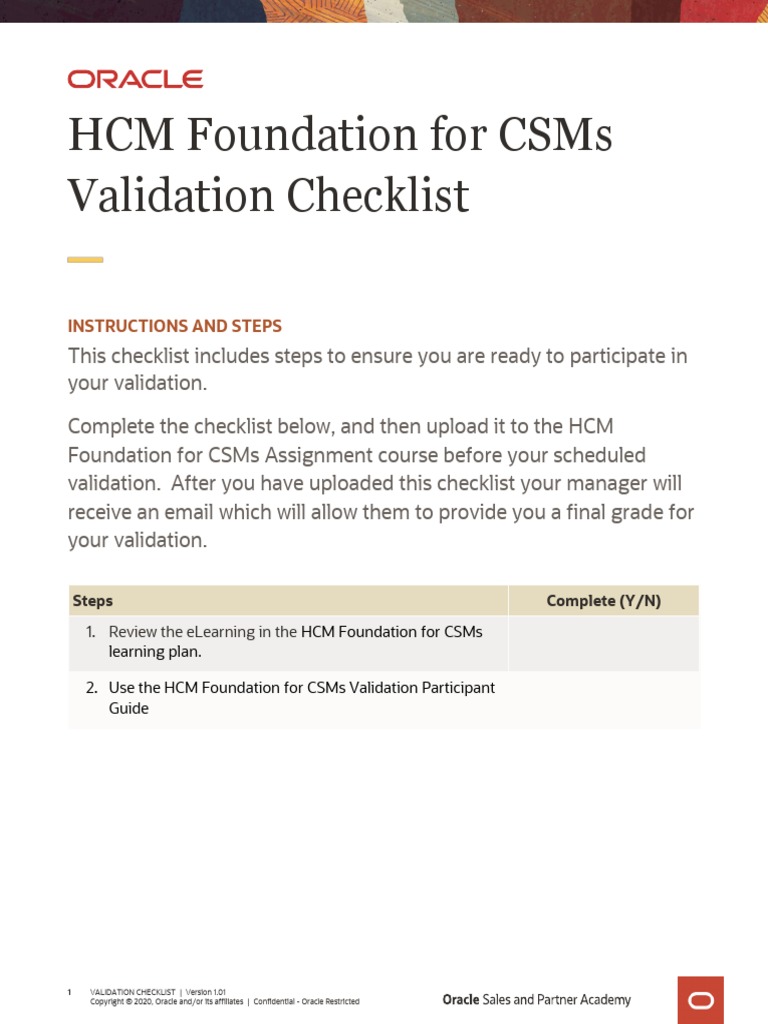 HCM Foundation For Csms Validation Checklist Instructions and Steps PDF