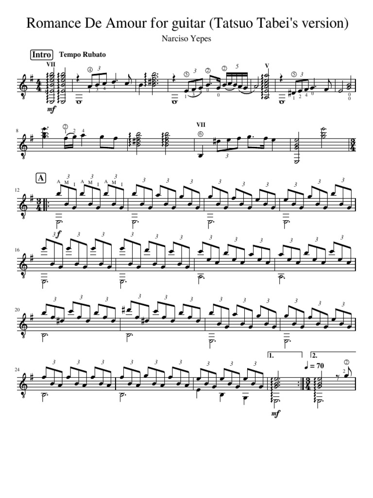 Romance de Amor For Guitar Tabei Version | PDF | Classical Guitar