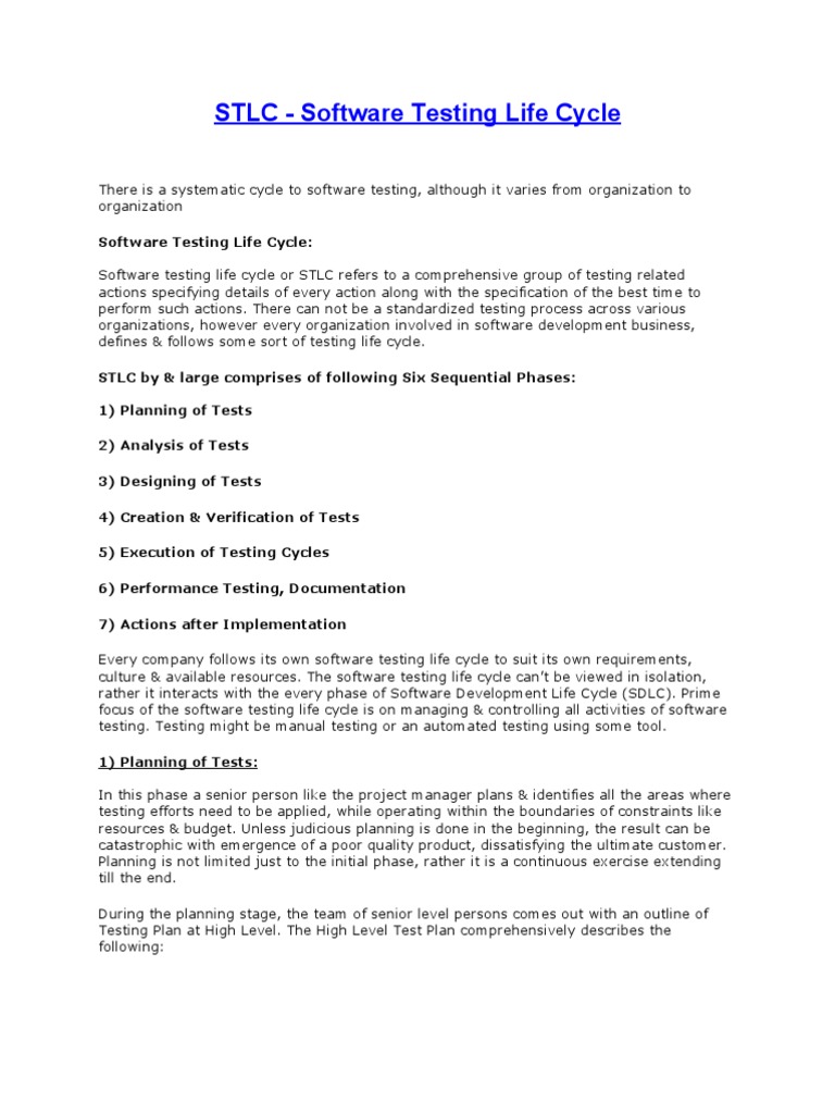 STLC: Phases of Software Testing Life Cycle | PDF | Software Testing ...