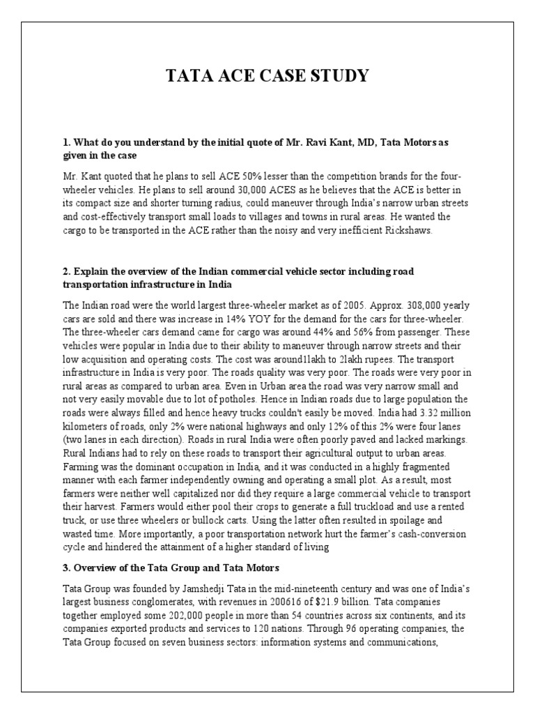 Tata Ace Case Study | PDF | Outsourcing | Road