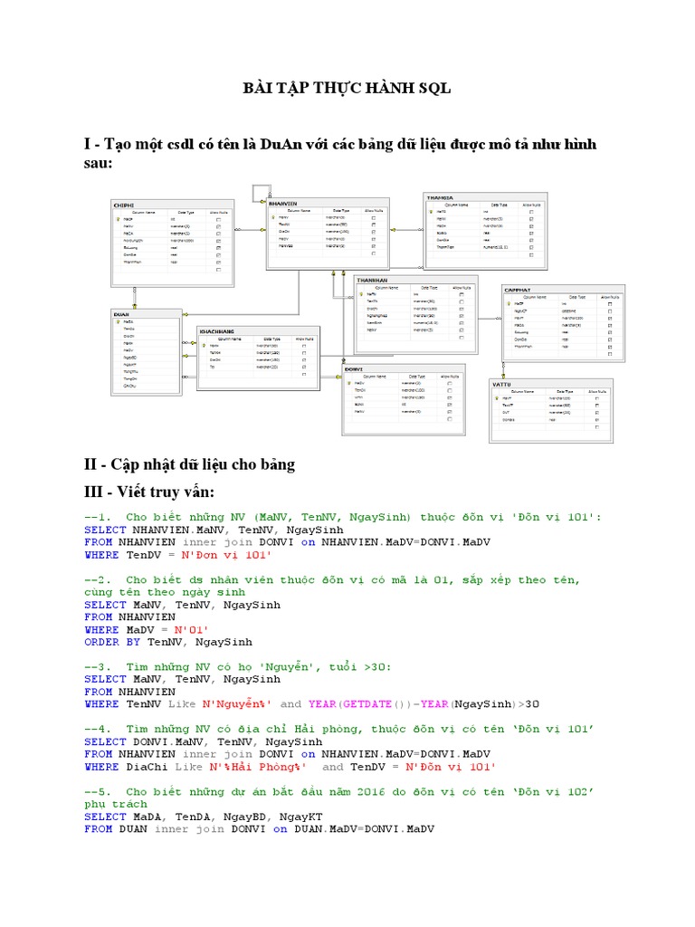 Chữa Bài Tập Thực Hành SQL 02 | PDF