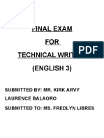 Final Exam FOR Technical Writing (English 3)
