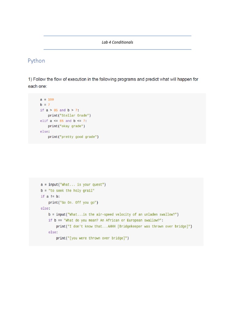 Python: Lab 4 Conditionals | PDF | Python (Programming Language ...