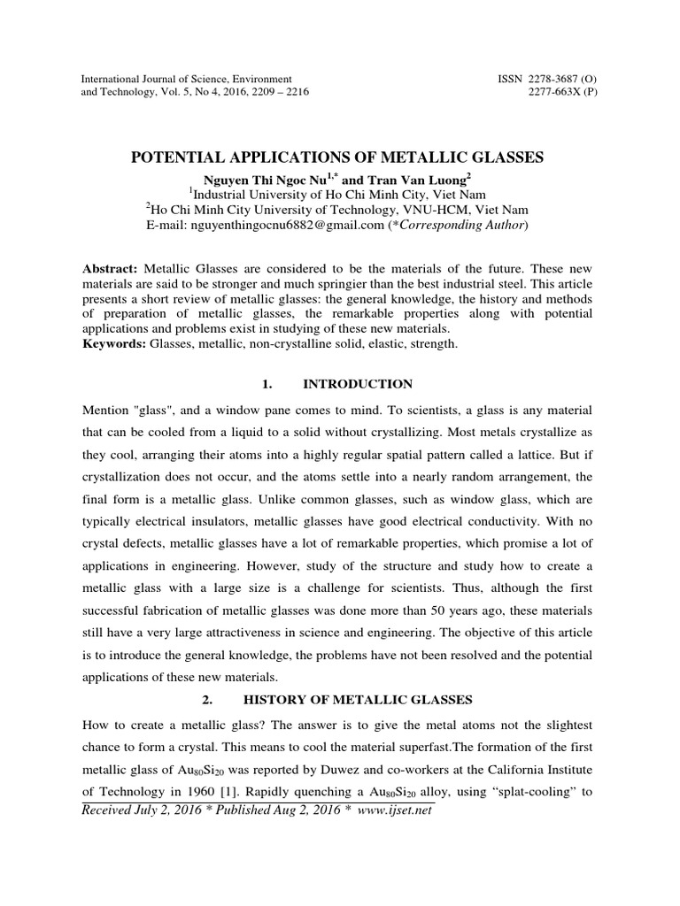 Future Applications of Metallic Glasses | PDF | Glasses | Civil Engineering