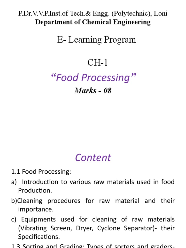 CH1 Food Processing PDF Foods Food Processing