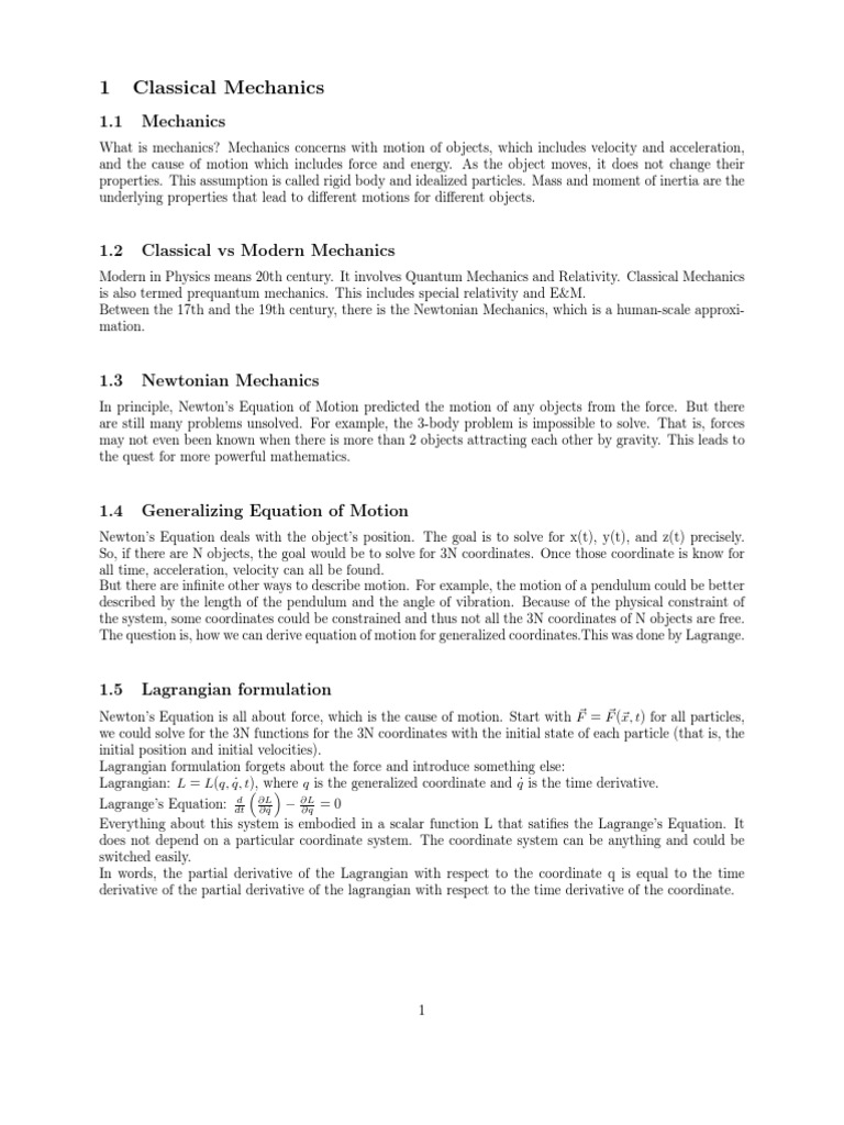 Classical Mechanics Overview and Principles | PDF | Lagrangian ...