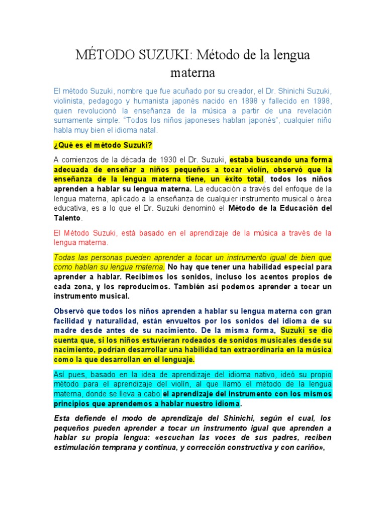 Método Suzuki PDF Aprendizaje Cognición