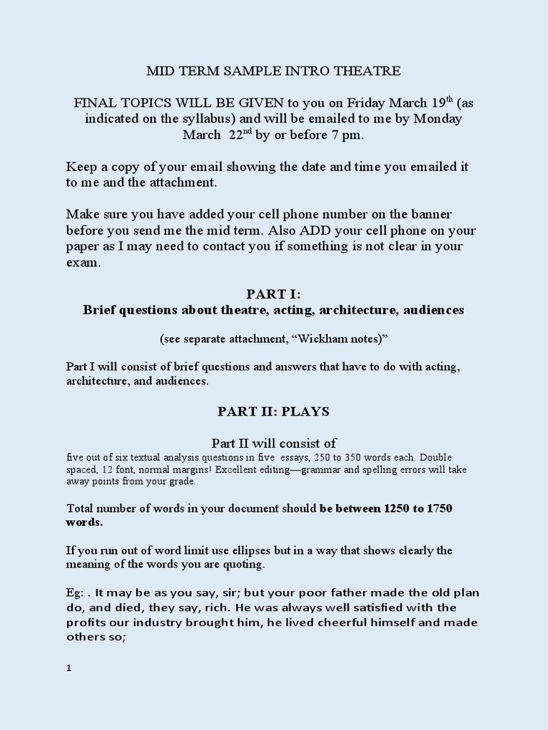 Midterm Theatre Exam Guidelines | PDF | Ellipsis | Essays