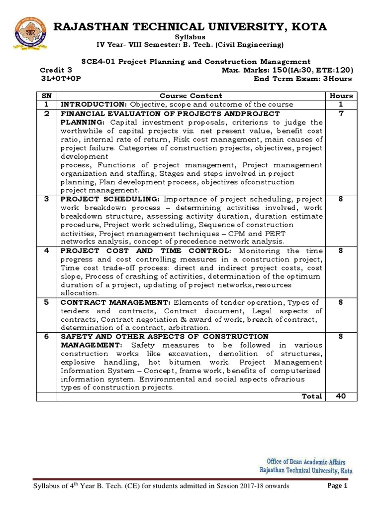 Rajasthan Technical University, Kota: Syllabus IV Year-VIII Semester: B ...
