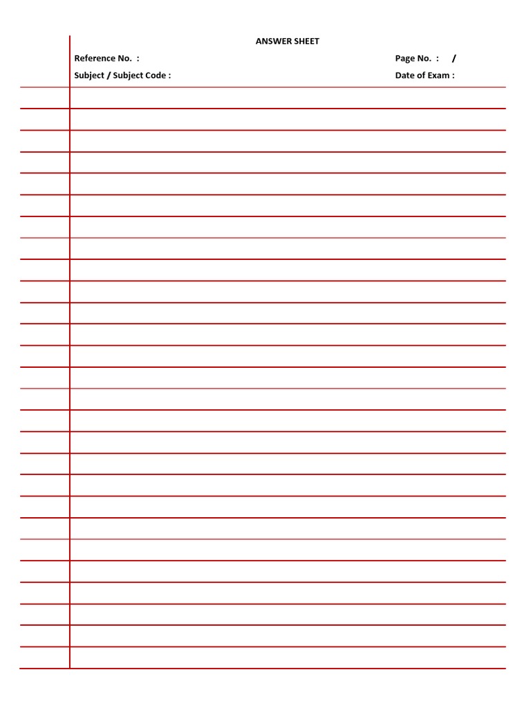 Answer Sheet Reference No.: Page No.: / Subject / Subject Code: Date of ...
